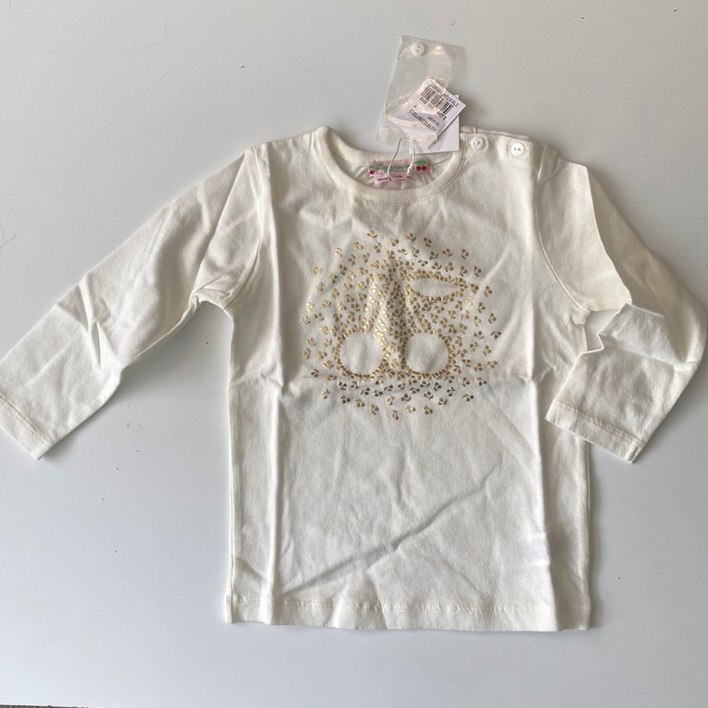 NWT BONPOINT Girls Logo Cherry Long Sleeve Tee Shirt - Size 12M